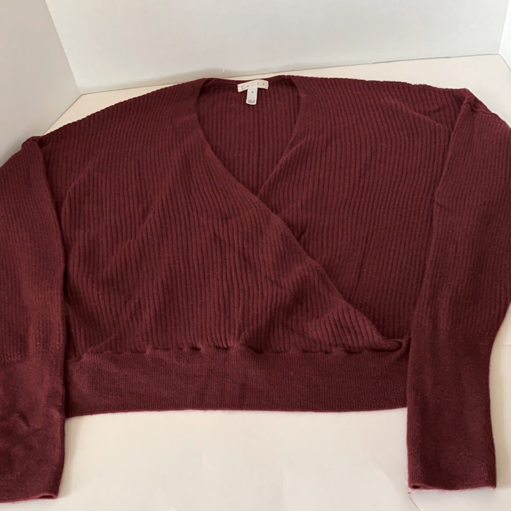 Leith faux wrap sweater, maroon/burgundy color, M